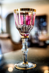 Moser Bohemian Cabochon Cranberry Pink Cut to Clear 8 1/4″ Wine Glass/Goblet(s)