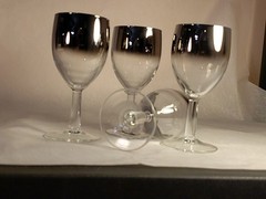 Set Of 6 Mid Century Atomic Silver Fade Wine/Cordial Glasses Bar Ware Stemed