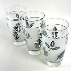 Libbey Silver Foliage 10 Oz Tumblers 1960s MCM Glasses Set of 3