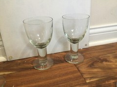 RARE Thick stem Heavy Tall tint Green Glass Glassware Set 6-Glass 7»X3.5