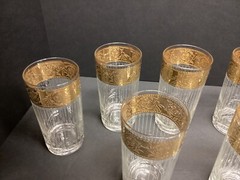 7 VTG MCM Culver Tyrol High Ball Tumbler 22K Gold Gild Band Vertical Cut Barware