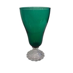 Set Of 4 Vintage Anchor Hocking Emerald Pedestal Glasses On Beaded Base. 7” Tall