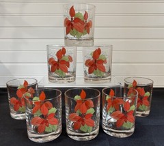 Vintage Crisal Portugal Set Of 8 Poinsettia Old Fashioned Holiday Glasses New