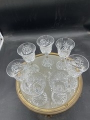 Vintage Lot Of 7 Bohemian Clear Cut Crystal Pinwheel Port Sherry Wine Glass 5″