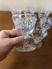 Libbey Vintage Cocktail Glasses Set of 8 Gold Rim White Rose MCM Banquet 4″
