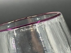 (2) Vtg 1980s Pink Blue Speckled Column Wine Glasses Melanie Guernsey-Leppla