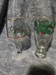 Vintage Libby Goblet /Christmas Holly -Berry Pilsner Glass