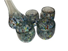 Handblown Recycled Confetti Glass Stemless Wine Glasses And Decanter