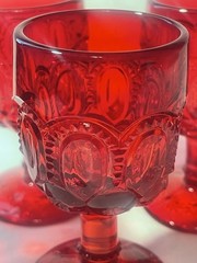 Moon & Stars Ruby Red Glass Goblets Set of 4 Wine Glasses 4.5”