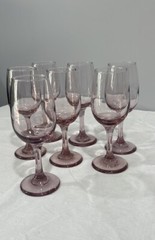 Libbey Mauve Light pink purple wine water glasses 8 Oz vintage 90s set of 7