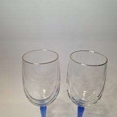 6 Lenox Crystal Wine Glasses Cobalt Blue Stemmed Dual Swag Draped Gold Rim 1980s