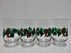 4 Libbey Holly And Berry Hurricane Style 12 oz Flat Tumblers LRS19 Gold Rim (OC)