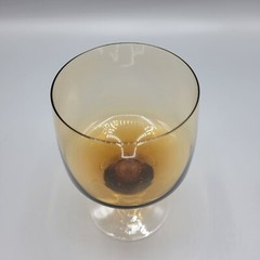 Vintage Sasaki Crystal Smoky Amber Wine Water Goblet Glasses Set Of 2 Clear Stem