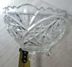Footed Crystal Starburst Serving Bowl Dish Cut Glass 6″ Candy Fruits Clear Decor