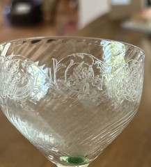 4 Tiffin Cordials Persian Pheasant Etched Glass With Nile Green Uranium Base