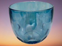 Vintage 6-Lot Bartlett Collins Iridescent Blue Stemmed Thumbprint 6.25″ Goblets