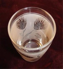 Vintage Gray And Black Wheat & Flowers Flat Juice Glass White & Clear Color (O)