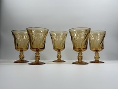 Vintage Fostoria Jamestown Amber 10 Oz Water Goblets Swirl Stem Set of 5