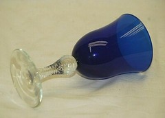 Martello Cobalt Libbey Glass Water Goblet Plain Blue Bowl Crackle Bulbous Stem