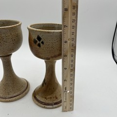 Set (2) Art Studio Pottery Wine Goblets Chalice Style Sand Earthenware Boho