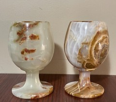 Marble Onyx Wine Goblets Pair Handcrafted Stone