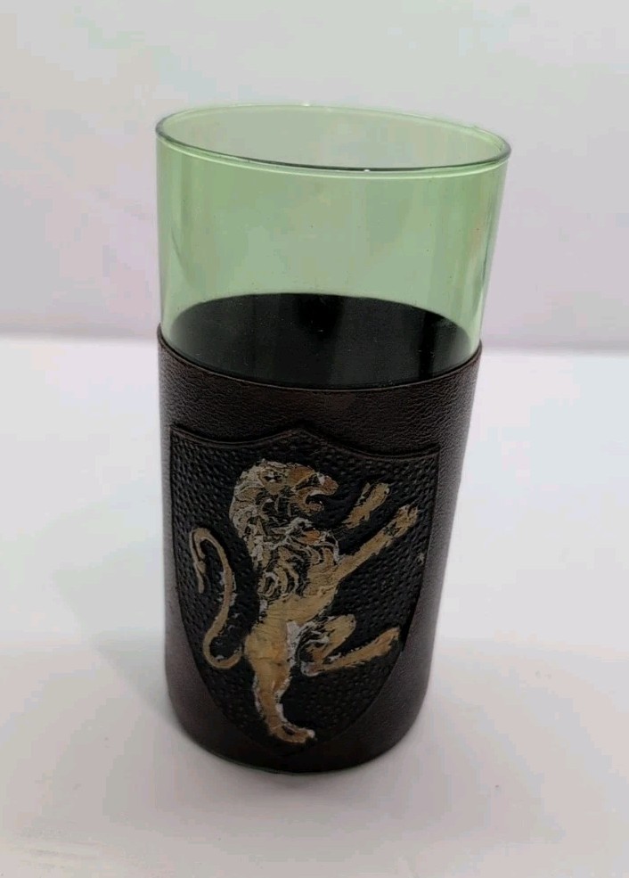 Vintage Barware Green Glass Leather Wrapped MCM Replacement