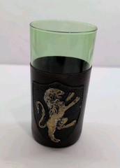 Vintage Barware Green Glass Leather Wrapped MCM Replacement