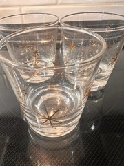 3 Atomic Starburst Retro Rocks Glasses Mcm Star Glow Old Fashioned 1960s