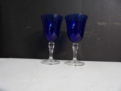 E8433 Colbalt Water Goblet by H.C. Fry Glass Co Hand Blown Optical Blue UV Stem
