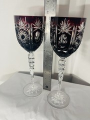 Deep Ruby RED Wine Stems Pair Crystal Karl Klokotschnik Zwiesel Germany 9.75in