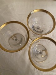 Vtg 3 Glastonbury Lotus Gold Rimmed Sherbert Champagne Coupes Glasses 5.25” T
