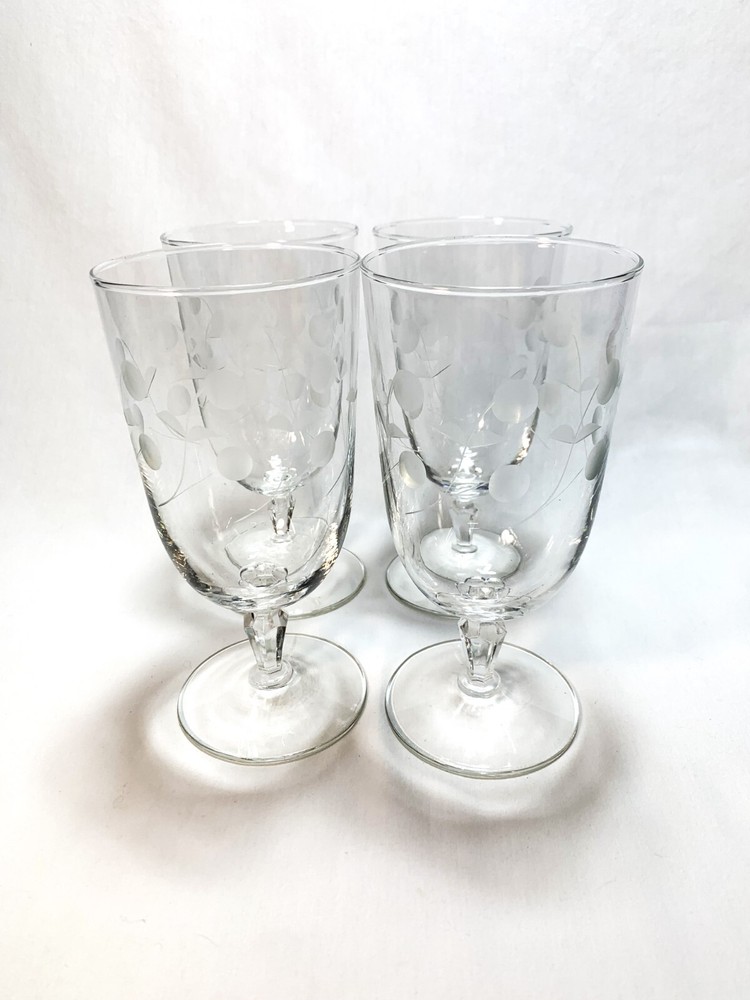 4 Vintage Libbey Carlton (Dots) Etched Ice Tea Glasses Goblets