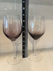 2 Pier 1 Purple Crackle Glass White Wine Glasses 8 7/8″