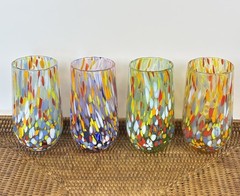Murano Style Hand Blown Confetti Millefiori Glasses Set Of 4 Multi Color