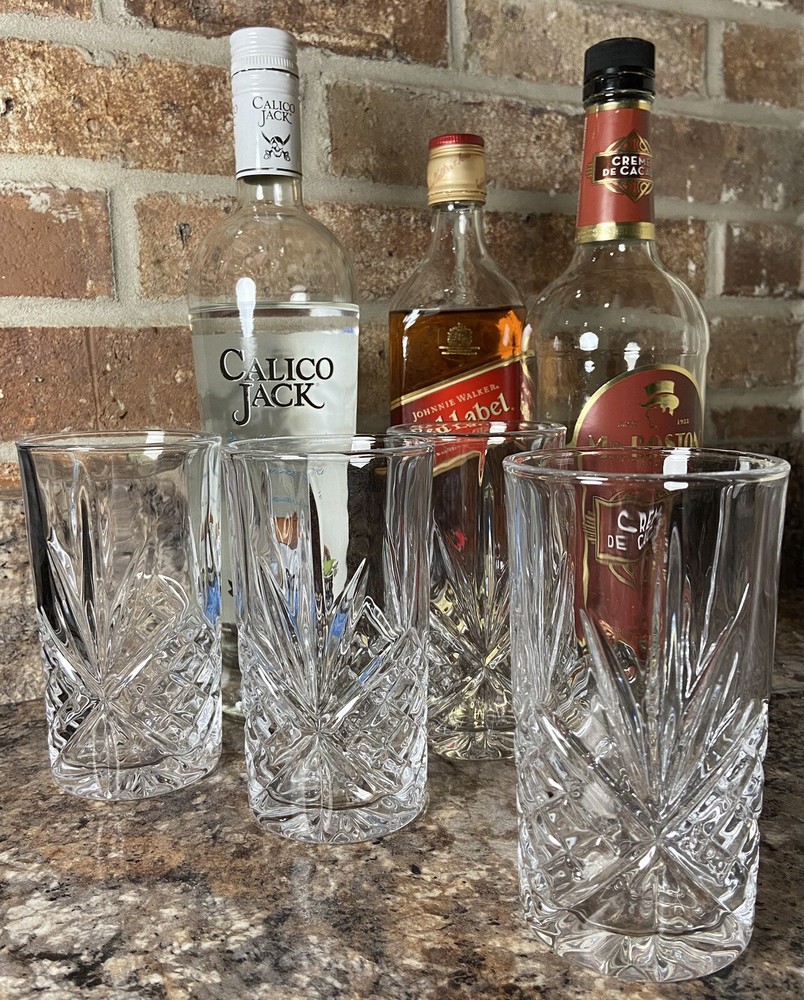 Dublin Highball Crystal Glasses Shannon by Godinger Set 4 Irish Barware Pinwheel