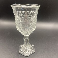Antique EAPG Indiana Glass Daisy & Button Narcissus Goblets Hex Foot Set 5 c1910