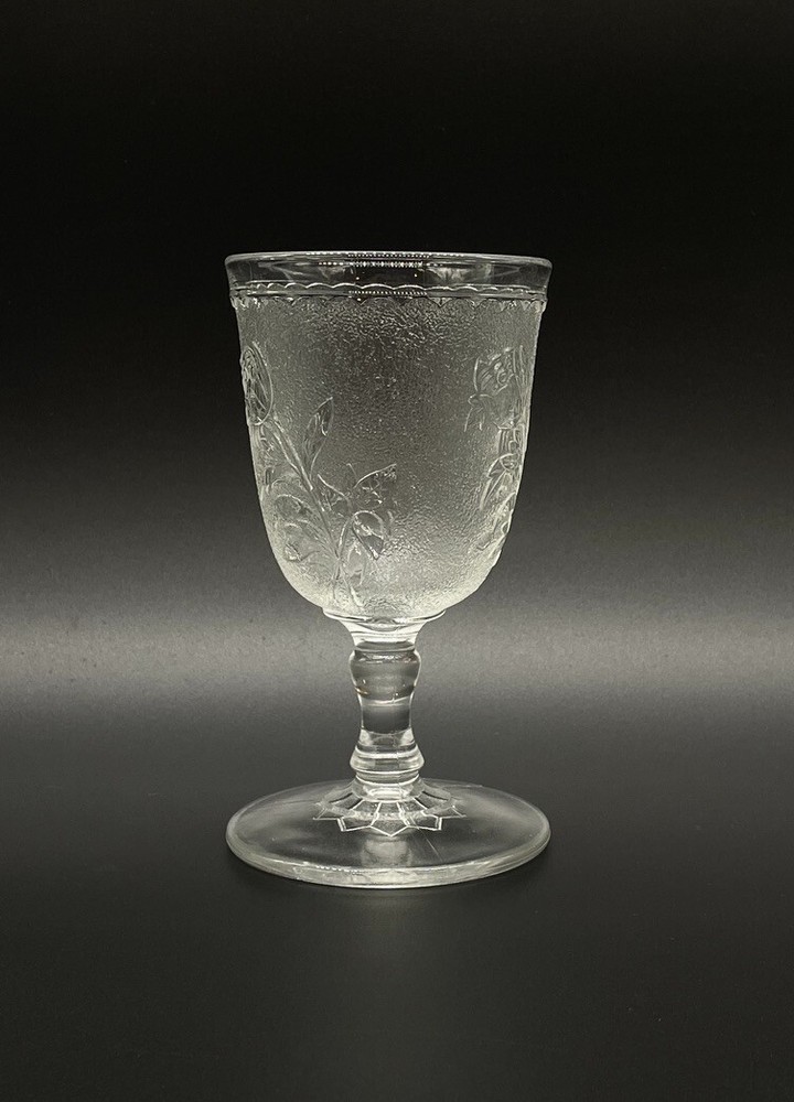 EAPG Antique Victorian Bryce Bros Glass 5-3/4″ Water Wine Goblet Rose in Snow