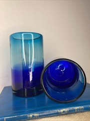 Vintage Hand blown Dual Color Blue Glasses/Vases Of The Jalisco MX Ombré Effect