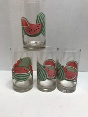 MCM Watermelon Tumbler Highball Beverage Glasses, 5 1/2 in Tall Set of 4