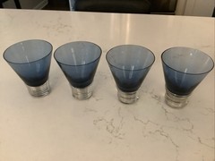 Vintage Set Of 4 Stephen Smyers Corfu Cocktail Glasses 1984 Signed Blue