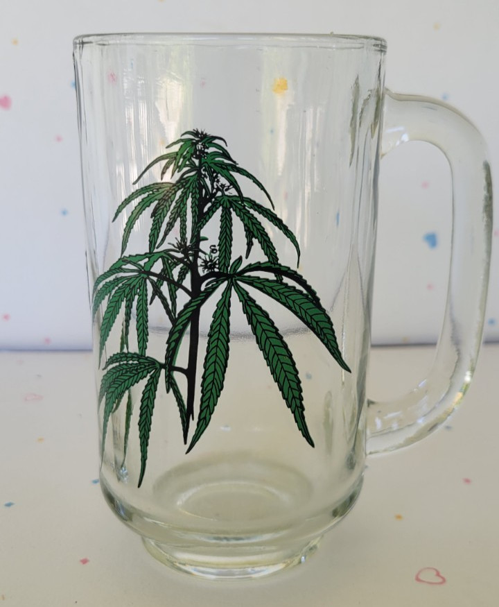 Vintage Plant Drinking Glass Heavy Sturdy Clear Novelty Cup