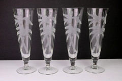 Federal Glass Frosted Bamboo & Leaves 4 Pilsner Glasses 8.5 » MCM