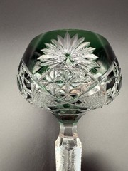 Rare Vintage Val Saint Lambert, Crystal Wine Hock, Color Emerald Green Signed