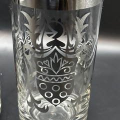 Kimiko Silver Knight Shield Crest Highball Tumbler Glass Barware MCM Set Of 4