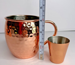 WOODCREST & MAPLE Hammered Copper Moscow Mule Mugs 4 mugs Shot glass and Straws