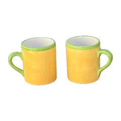 DANSK Vintage Yellow Banded Green Border Lot of 2 Coffee/Tea Mugs Good Cond