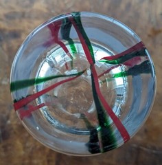 Vintage Clear Drinking Glasses With Green Red Stripes Hand Blown Set Of 9