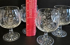 Crystal Brandy Snifters Cut Glass Pinwheel Pattern Set of 4 Stemmed Glasses