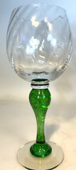 Single Blown Glass Wine Glass Barware Clear Swirled Top,Green Swirl Stem Heavy