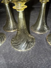 Set Of 5 Roman/ Wine Glass Trumpet Foot Grape Gold Decor Hand Painted Amber Glas